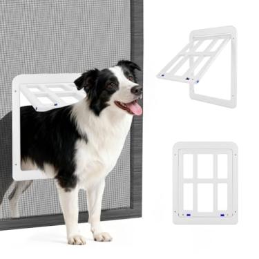 Imagem de LESYPET Porta de cachorro para porta de tela, aba magnética de fechamento automático, porta interna de tela para animais de estimação com trava de 35 x 28 cm para portas deslizantes, instalação