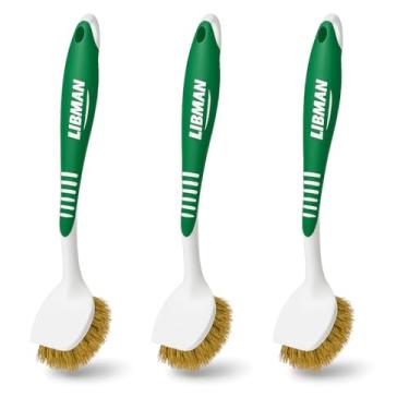 Imagem de Libman Esfregador de panela de latão - Escova de panela de latão de arame de metal - pacote com 3 escovas de arame com raspador de panela e frigideira para limpeza de grelhas, frigideiras, prateleiras