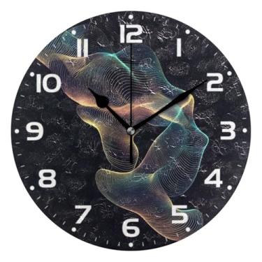 Imagem de JUZIHAI Relógio de parede com linha de onda abstrata, silencioso, sem tique-taque, relógios de parede redondos operados por bateria, fácil de ler, relógio decorativo de parede para casa, cozinha, sala
