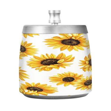 Imagem de Qilmy Cinzeiro de girassol de aço inoxidável com tampa - Cinzeiro de cigarro à prova de vento sem cheiro sem fumaça para casa, escritório, carro, pátio, varanda (uso interno e externo)