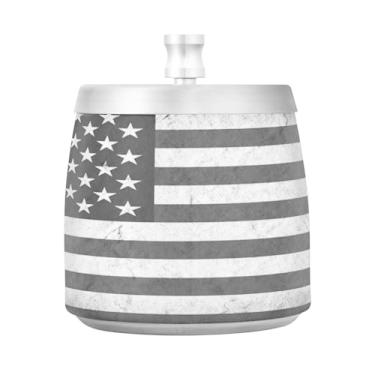 Imagem de Qilmy Cinzeiro de aço inoxidável com tampa da bandeira americana - Cinzeiro de cigarro à prova de vento sem cheiro sem fumaça para casa, escritório, carro, pátio, varanda (uso interno e externo)