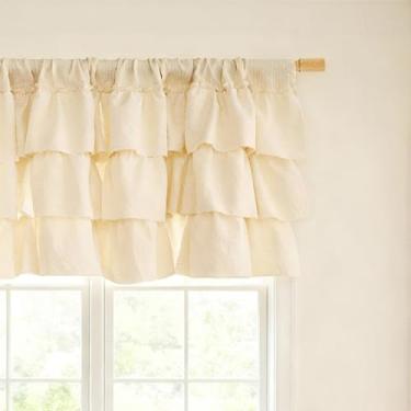 Imagem de LumiLoom Cortina de saia com babados semitransparente para cozinha, 1 painel, meia janela, para sala de estar, quarto, café, janela pequena, 137 x 45 cm - bege