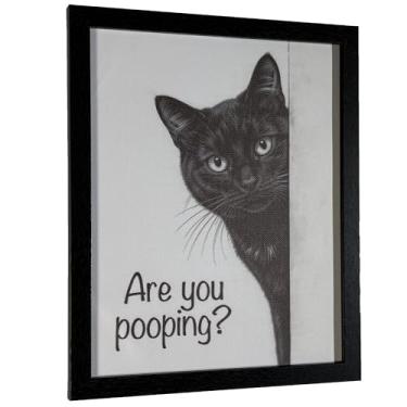 Imagem de ydaeom Arte engraçada de parede de gato preto Você está cocô? - Tela emoldurada de 20 x 25 cm, decoração de banheiro dupla finalidade com kit de pendurar, arte gótica de banheiro em pé ou pendurada