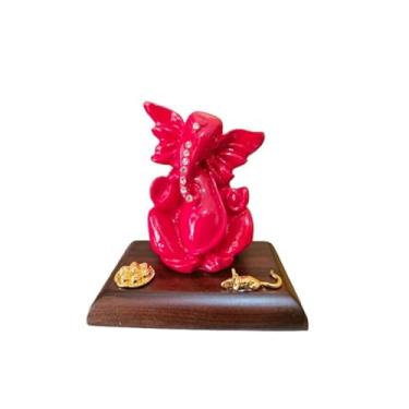 Imagem de Sahishnu Online & Marketing Estátua Ganesha para painel de carro, mini estátua indiana de Ganesha para carro, casa, escritório, templo, presente de Diwali, ídolo Murti Ganesha (vermelho)