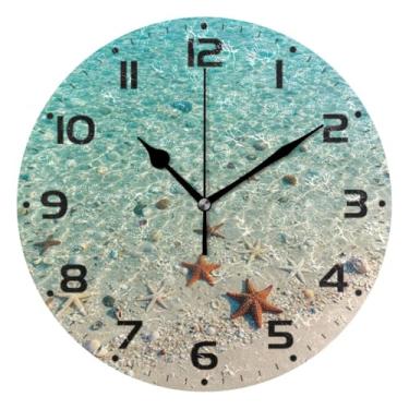Imagem de JUZIHAI Relógio de parede com estrela do mar, silencioso, sem tique-taque, redondo, operado por bateria, fácil de ler, relógio decorativo de parede para casa, cozinha, sala de estar, quarto