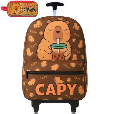 Imagem de Kit Mochila escolar infantil Com Rodinhas Capivara Estojo Duplo - NoBr