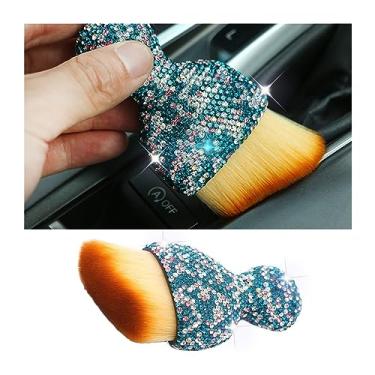 Imagem de zipelo Escova de poeira interior automotiva, escova de limpeza de detalhes de carro com diamante, ferramenta de poeira de cerdas macias com alça brilhante, escovas de limpeza de sujeira sem arranhões para ventilação de ar condicionado de veículo (multicolorido)