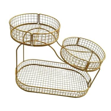 Imagem de YWJLQH Cesta de frutas multifuncional de 3 níveis em metal para de cozinha, ideal para legumes, batatas, pães e outras refeições. Perfeita para a, Gold a