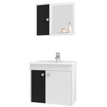 Imagem de Gabinete Espelheira E Cuba Branca 70cm Munique Bechara Branco Preto