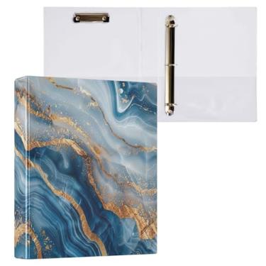 Imagem de Pasta de arquivo para fichário de 3 anéis redondos de mármore dourado azul para escola e escritório, pacote com 2