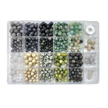 Imagem de PUNAOSHI 500 contas de pedra natural de 6 a 8 mm com furos de contas de 1 mm de diâmetro, kit faça você mesmo para criar pulseiras, colares e brincos de amizade, para joias (coordenadas de 6 a 8 mm 01