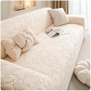 Imagem de Capa de sofá 1, 2, 3, 4 e 5 lugares, protetor móveis veludo grosso luxo, capa cor sólida, elástica para cadeira reclinável(Beige,5-seat 305-350cm)