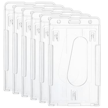 Imagem de Pacote com 6 porta-crachás de plástico rígido, material de policarbonato resistente e altamente transparente, porta-cartão de identificação transparente com compartimento para polegar de fácil acesso
