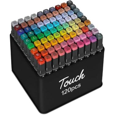 Imagem de Conjunto De Canetas Marcadoras De Ponta Dupla 120 Cores Uso Profissional E Escolar Seguras Para Crianças E Escritório Ideal Para Desenho