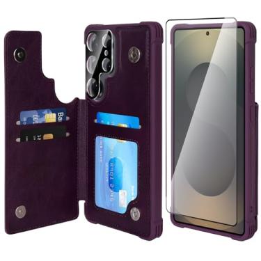 Imagem de VANAVAGY Capa carteira para Galaxy S25 Ultra para mulheres e homens, capa de telefone de couro PU compatível com suporte magnético para carro com bloqueio de RFID para S25 Ultra 17,5 cm, roxo