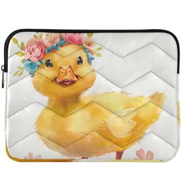 Imagem de Capa para notebook com coroa de flor de pato amarela fofa capa para notebook universal 13-14 polegadas capa acolchoada para laptop MacBook Air 13 polegadas