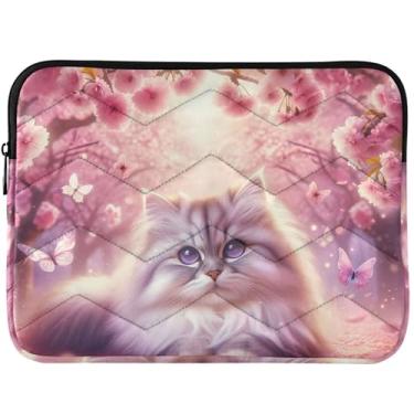 Imagem de Capa protetora personalizada para notebook gato flor de cerejeira rosa designer bolsas para laptop, capas e capas universais 13 14 polegadas capa para laptop