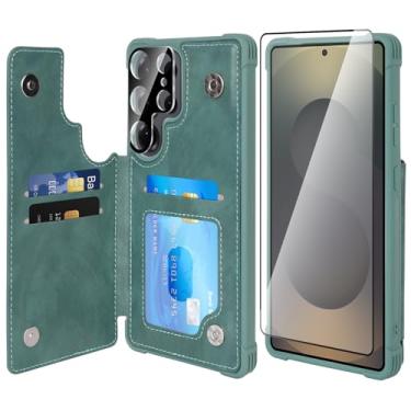 Imagem de VANAVAGY Capa carteira para Galaxy S25 Ultra para mulheres e homens, capa de telefone de couro PU compatível com suporte magnético para carro com bloqueio de RFID para S25 Ultra 6,9 polegadas, verde