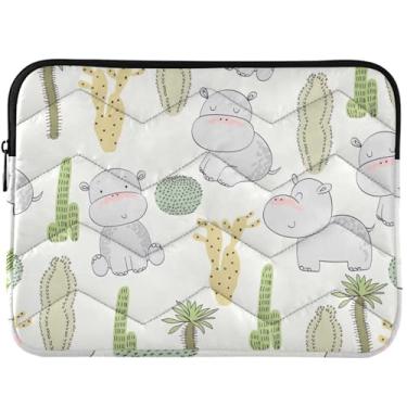Imagem de Capa para notebook personalizada com cactos hipopótamos, fofa, capa para laptop, capa acolchoada universal de 13 a 14 polegadas