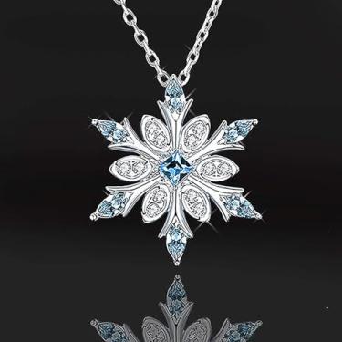Imagem de Colar romântico com pingente de floco de neve azul joia requintada de festa de Natal, 40cm 5cm, Metal, Zircônia cúbica