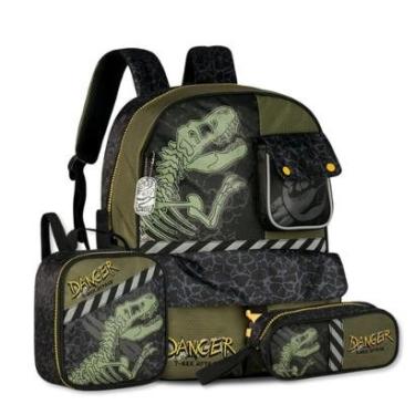 Imagem de Kit Escolar Dinossauros Mochila Costas com Lancheira e Estojo-Masculino