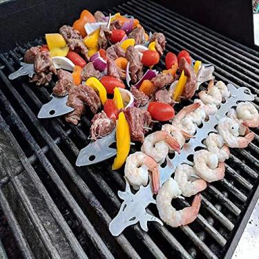 Imagem de Churrasco Familiar Jantar Tipo Peixe Espeto de Aço Inoxidável Reutilizável com Cabo Ergonômico Fácil Transportar Armazenar e Limpar Ideal para Recreaç