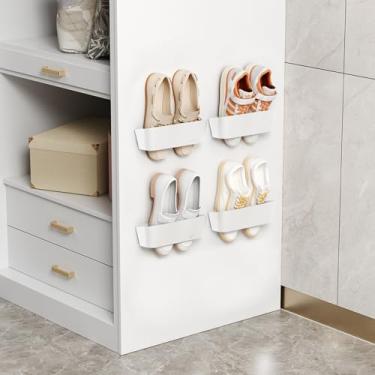 Imagem de DegMongee 4 peças de sapateiras montadas na parede com tiras adesivas, sapateira para pendurar para economizar espaço, prateleiras de sapatos sem perfuração, ideal para trailer, porta, parede, armário