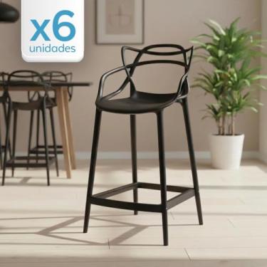 Imagem de Kit 6 banquetas médias bancada cozinha Masters Allegra 66 cm - Preto