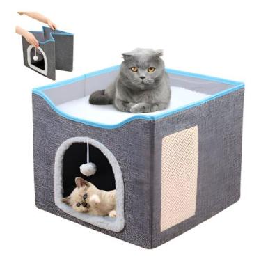 Imagem de Casinha E Cama Para Gato Em Mdf Com Arranhador E Toca Cinza-escuro - G