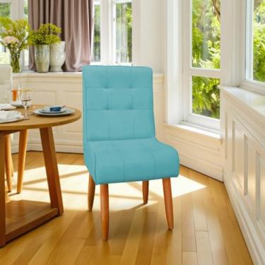 Imagem de Cadeira de Jantar com Encosto Alto de Suede - Estilosa para Sala, Mesa de Jantar e Cozinha, Confortável e Durável (Azul Turquesa)