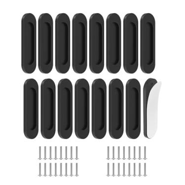 Imagem de MeBantoo Pacote com 16 maçanetas autoadesivas, puxadores autoadesivos de liga de alumínio de 10 cm, puxadores de armário sem broca para gaveta, vidro deslizante/celeiro/portas de varanda (16, preto)