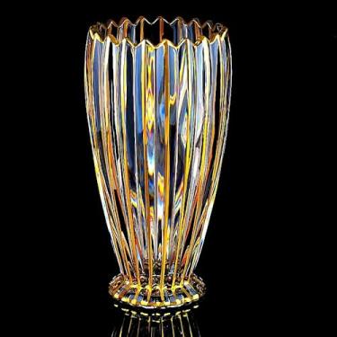 Imagem de Vaso de cristal dourado pintado à mão 27 cm de altura - Vaso de vidro grande moderno para decoração de escritório para sala de estar, mesa de jantar, centros de mesa, aniversário e casamento