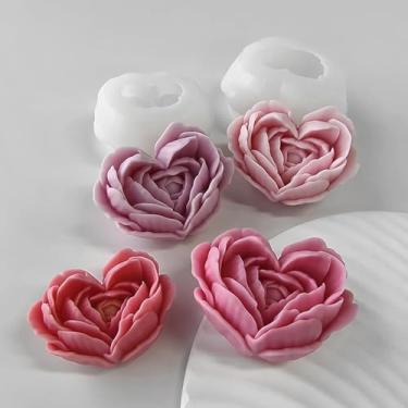 Imagem de Pacote com 2 moldes de vela de coração rosa, moldes de silicone rosa para fazer velas, pilares de resina, aromaterapia, velas de gesso, cera, sabonete, flor, amostra, argila, artesanato, decoração de