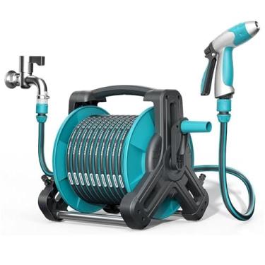 Imagem de Carrinho Portátil para Carretel de Mangueira de Jardim com Suporte Montável em Parede ou Chão e Bico Spray Multifuncional - Ideal para Lavagem de Carros e Cuidados ao Ar Livre(114.8ft)