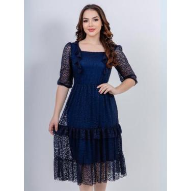 Imagem de Vestido Midi com Manga 3/4 de Festa Soltinho Convidada Evangélico - Fa