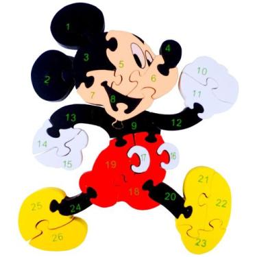 Imagem de Quebra Cabeça Mickey Mouse Disney Infantil Número Letras MDF, Preto