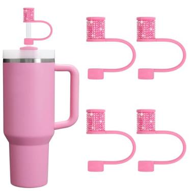 Imagem de Conjunto de acessórios Stanley Cup, 4 peças, capa de canudo de diamante brilhante, tampa de canudos para Stanley 30 e 1,134 g com copos, acessórios de tampa de 1 cm para copos, cobertura de palha para