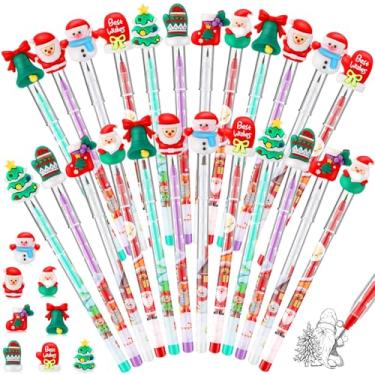 Imagem de Cholemy 48 lápis empilháveis de Natal, lápis de Natal multipontos, com topo, Papai Noel, árvore de Natal, boneco de neve, para lembrancinhas de festa infantil