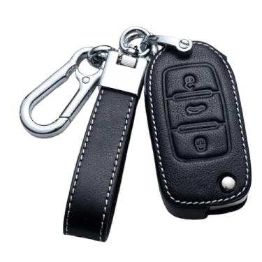 Imagem de Capa de couro para chave de carro, capa com suporte para controle remoto, compatível com VW Jetta Golf Polo Passat Tiguan, compatível com Skoda Octavia, bolsa de assento(A-black)