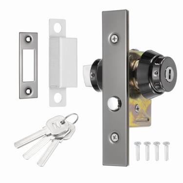 Imagem de PATIKIL Fechadura de porta de loja, fechadura de fechadura comercial com fechadura de encaixe circular de vidro emoldurado conjunto de fechadura central com trava interna e 3 chaves, preto