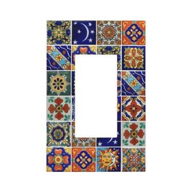 Imagem de Placa de cobertura para interruptor de luz de azulejo mexicano, inspirado em Talavera, azulejo espanhol, decorador/balancim, decoração decorativa, borda moderna, policarbonato (PC), parafusos