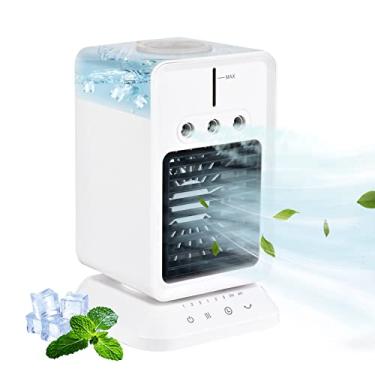 Imagem de Ventilador de Mesa Portátil Resfriador Ar e Umidificador com 3 Velocidades Vento Direção Ajustável Timer USB Evaporativo