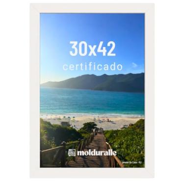 Imagem de Moldura 30x42 Madeira Branco com Vidro para Certificado Quebra-cabeça Diploma Foto Decoração Sala Escritório Premium IMPORT&SHOP