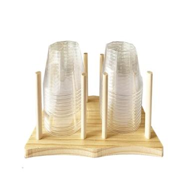 Imagem de STU1TOP10 Suporte de copo de madeira, organizador de mesa de centro com 2 compartimentos, dispensador de copos, suporte de copo de papel descartável, organizador de tampa para bancada de restaurante