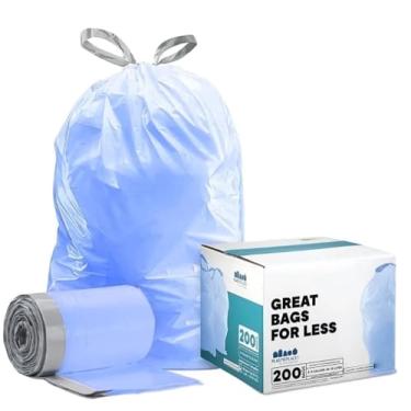 Imagem de Plasticplace Sacos de reciclagem azuis compatíveis com código V (100 unidades) sacos de lixo com cordão, forros de lata de 4,2 a 4,8 galões/16 a 18 litros, 37,5 x 71,1 cm