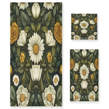 Imagem de xigua Conjunto de toalhas de banheiro floral vintage absorvente macio 3 peças toalha de banho toalha de mão toalhas decorativas para banheiro, academia, hotel, praia, piscina