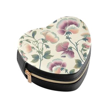 Imagem de Burbuja Caixa de joias retrô em forma de coração, mini estojo de joias de viagem para mulheres e meninas, organizador portátil de armazenamento para brincos, anéis, colares e pulseiras