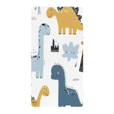 Imagem de Blueangle Lençol de berço com elástico padrão para berço infantil - Lençóis de algodão macio e respirável com estilo escandinavo dinossauro (612)