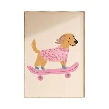Imagem de Arte De Dachshund Com Skate Rosa, Download Digital Moderno Boho Em Can