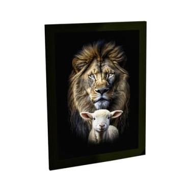 Imagem de Quadro Decorativo Leão e Cordeiro Jesus Arte Religiosa Cristã Fé e Paz Sala Quarto Escritório Decoração Poster